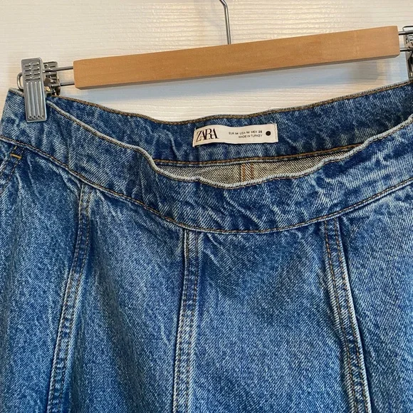 Zara The Denim Boho Signature High Waist Panel Side Zip A Line Maxi Skirt M - Picture 3 of 11